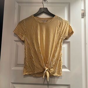 Yellow Striped Tie-Front Top